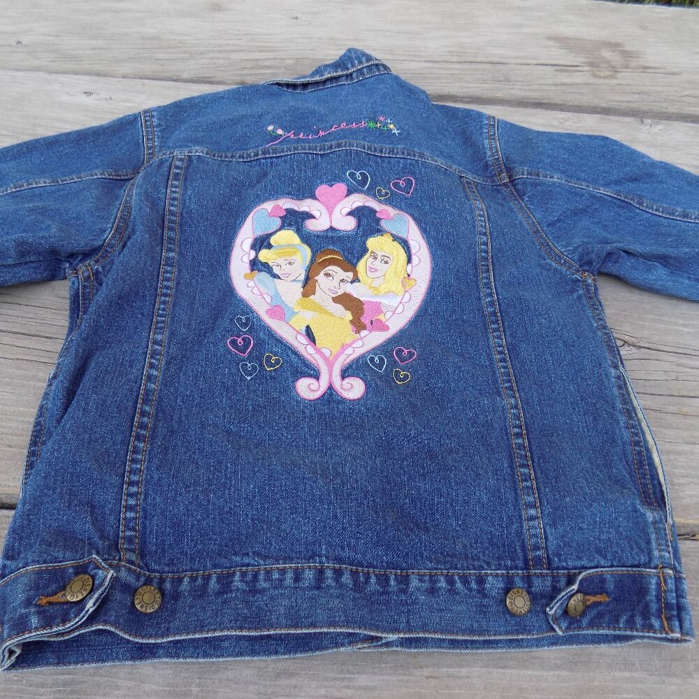 Disney Store Girl Princess Embroidered Denim Jacket Aurora Belle Sz Large *